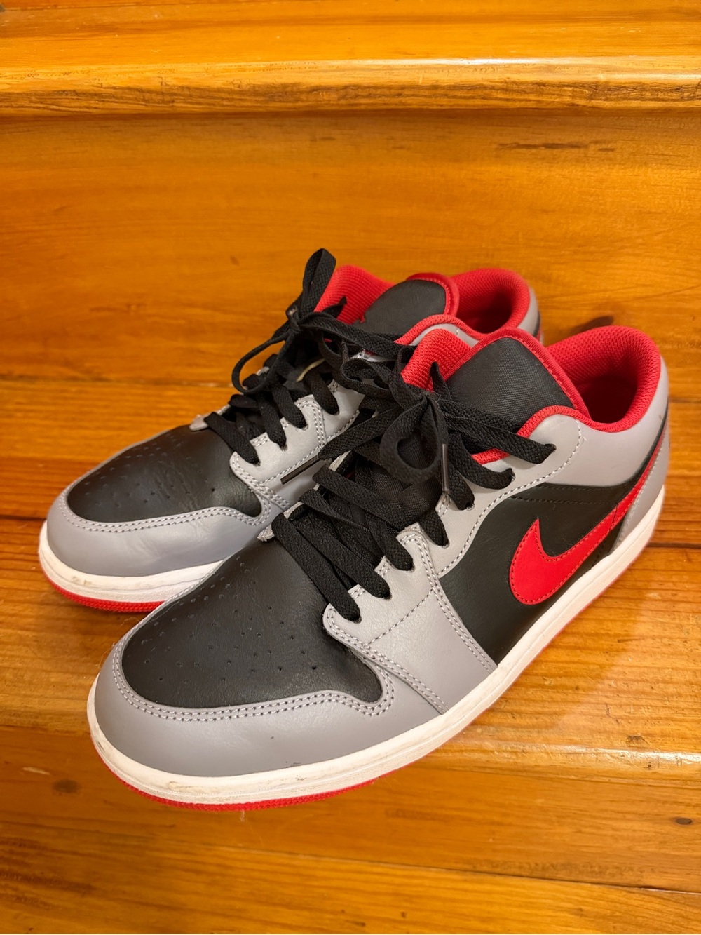 Jordan Men's 1 Low Black, Gray & Red Low-Top Sneakers